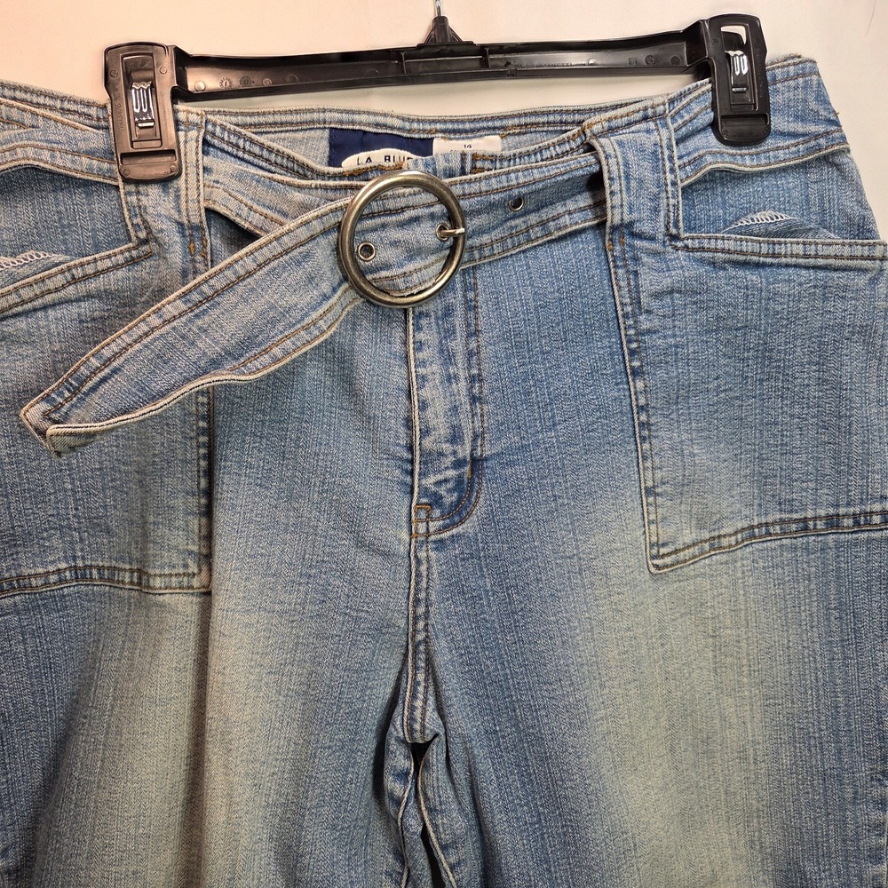 Women's LA Blues Denim Capris Stretch Size 14 Belt Vintage High Rise - Picture 2 of 7